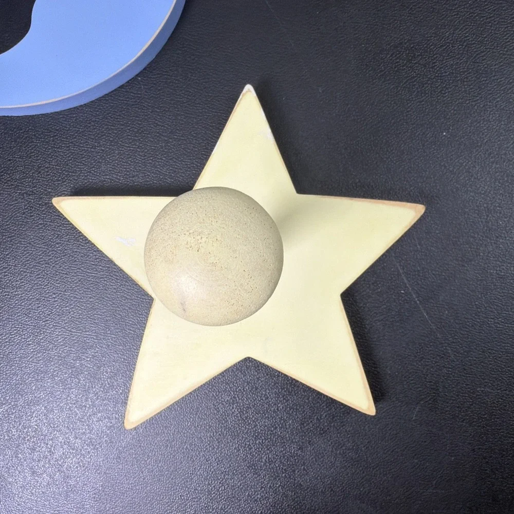 Set Of 3 Blue Yellow Star Moon wooden Wall Pegs Hooks Decor room Celestial